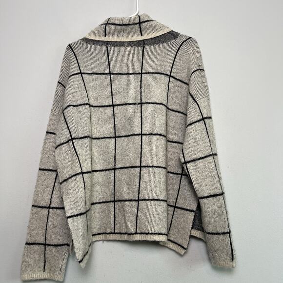 Madewell Womens Windowpane Wool Blend Turtleneck Sweater Sz XL Gray Chunky Boho - Picture 11 of 12